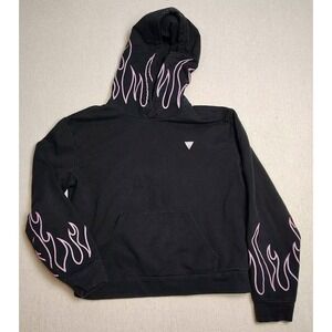 Guess Hoody Pullover Size XS Black With Pink Fire Flames Kangaroo Pockets EE‎